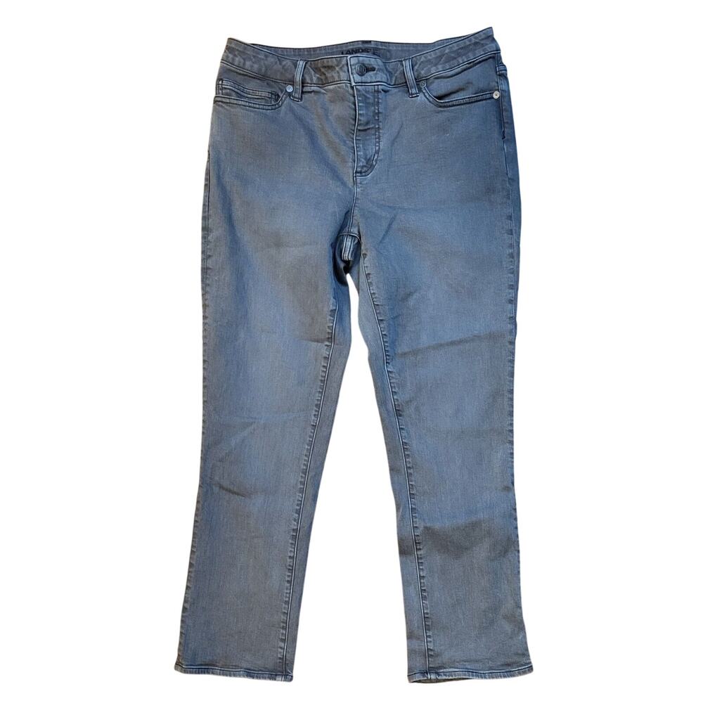 Lands End Women Sz 12P Mid Rise Straight Leg Ankle Jeans Gray